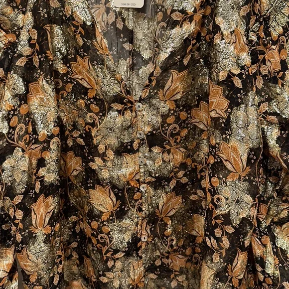 Free People Scorpio Long Sleeve Metallic Floral Sheer Blouse NWOT - - Picture 5 of 6